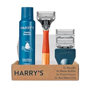 Harry's Razors for Men, 1 Handle (Ember) and 3 Razor Blade Refills with German Engineered 5-Blade Technology, 4 oz. Foaming Shave Gel, Travel Blade Cover- Holiday Gift for Men | Amazon price tracker / tracking, Amazon price history charts, Amazon price watches, Amazon price drop alerts